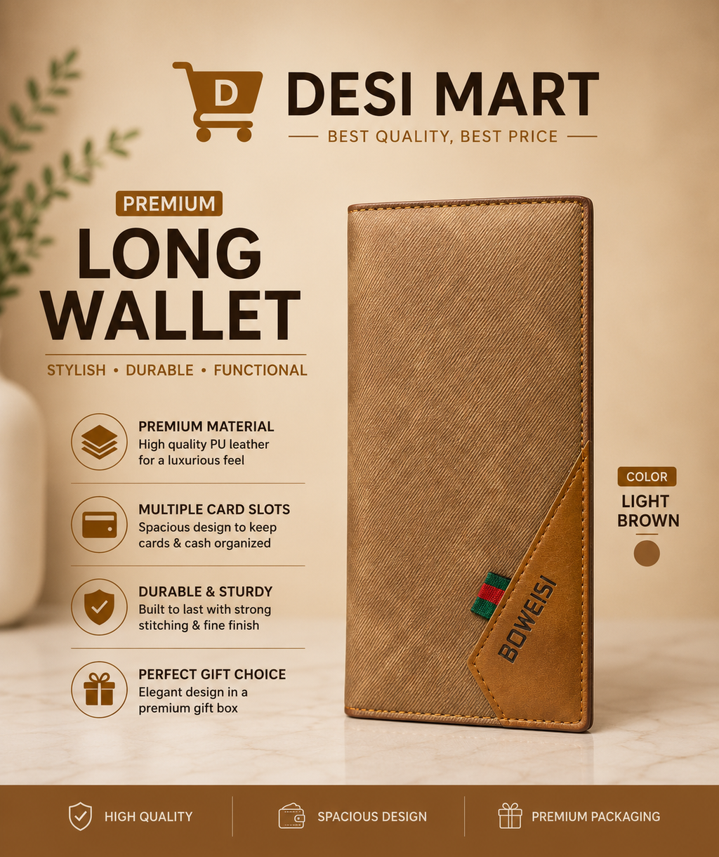BOWEISI Leather Long Wallet for Men