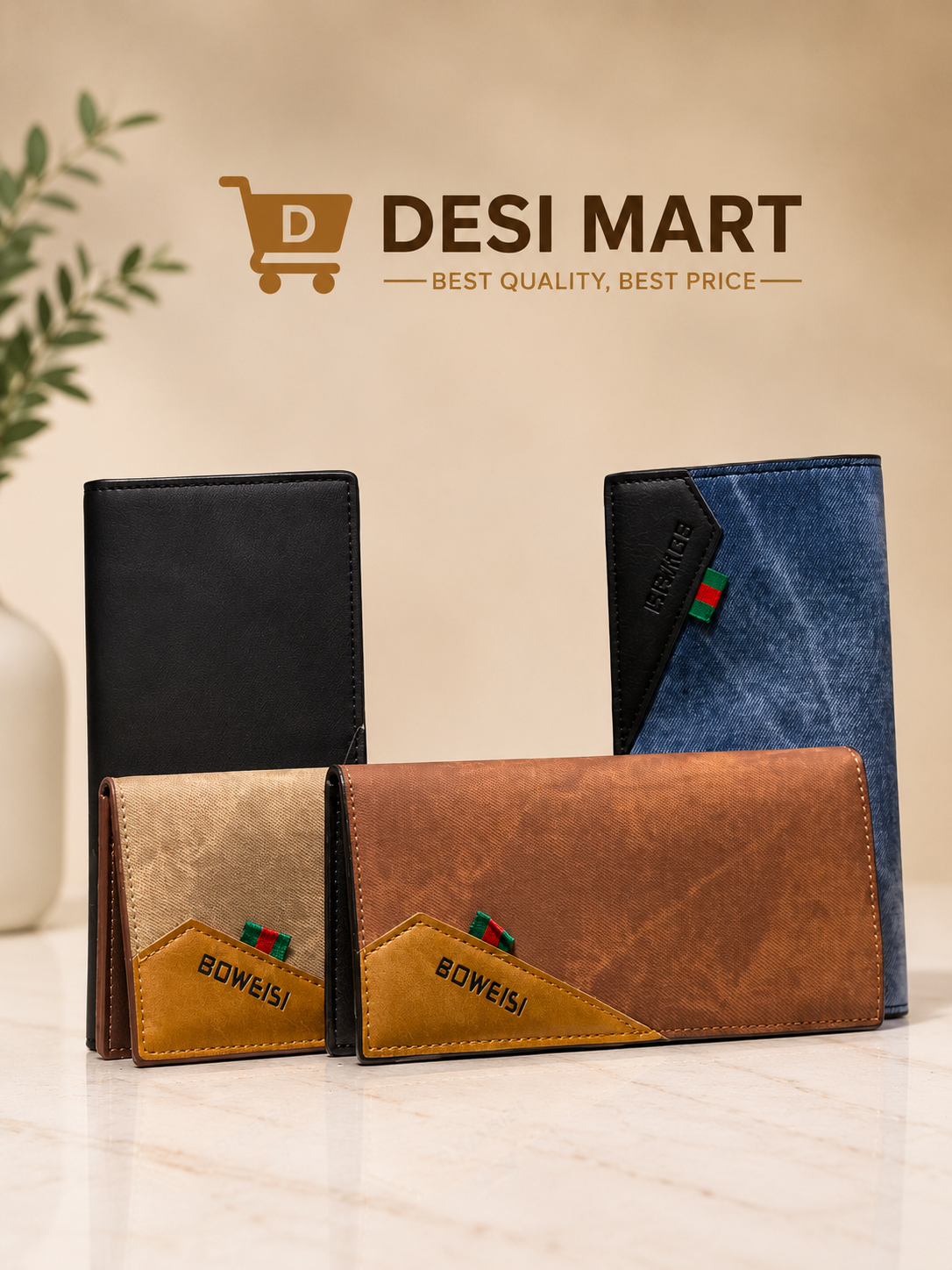 BOWEISI Leather Long Wallet for Men